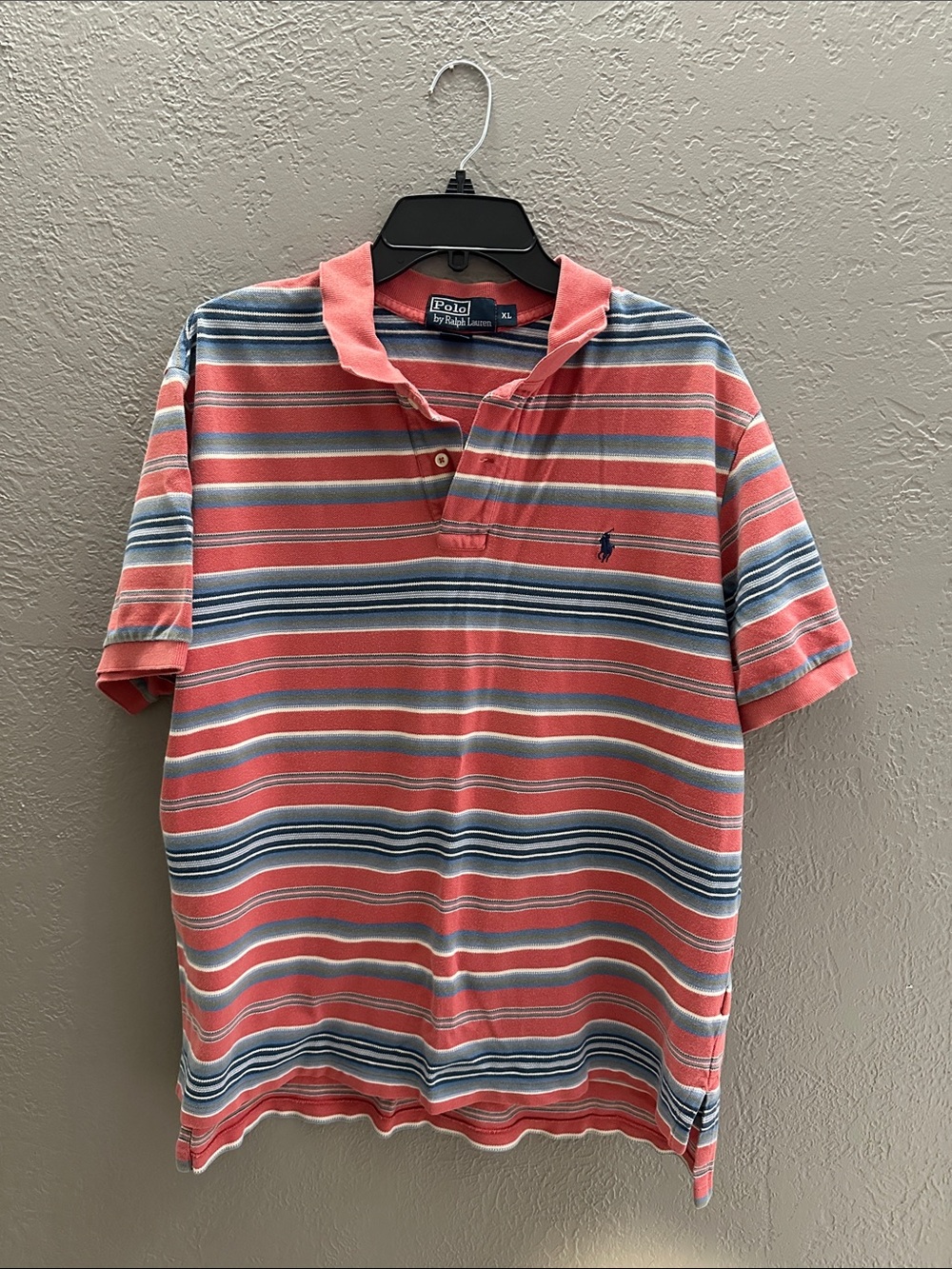 Polo by Ralph Lauren Coral, Navy & White Striped Polo